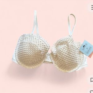 Shade & Shore Cream Textured crotchet bikini bra Size 34DD